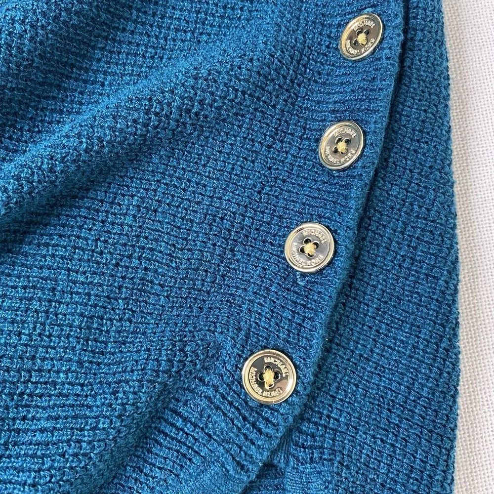 Michael Kors XL Luxe Teal Knit Tunic‎ Sweater Top Button Accents Dolman Sleeve
